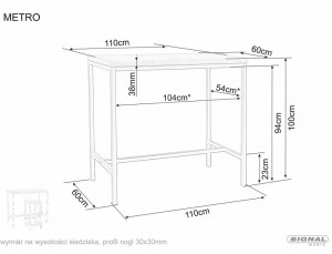 STOC!!! MASA DE BAR METRO, 110 CM, STEJAR/NEGRU, BLAT DIN FURNIR NATURAL SI PICIOARE DIN METAL, STIL MODERN - Img 7