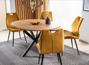 STOC!!! MASA DINING EXTENSIBILA GASTON, 100/135 CM, STEJAR ARTISAN/NEGRU, BLAT DIN MDF SI PICIOARE DIN METAL, STIL MODERN - Img 3