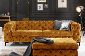 STOC!!! SCAUN/TABURET, BAROCK, CATIFEA DE CULOARE GALBEN MUSTAR, STIL CHESTERFIELD, 41299 - Img 2