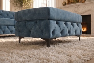 TABURET CHESTERFIELD 95CM, DIN LEMN SI TEXTIL CATIFEA, CULOARE ALBASTRA, INVICTA INTERIOR - Img 7