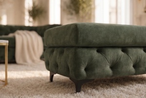 TABURET CHESTERFIELD 95CM, DIN LEMN SI TEXTIL CATIFEA, CULOARE VERDE, INVICTA INTERIOR - Img 7