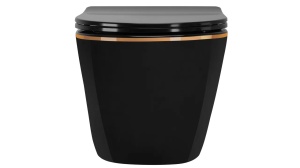 VAS DE TOALETA SUSPENDAT REA CARLO MINI RIMLESS DUROPLAST FLAT EDGE, NEGRU/AURIU, DIN CERAMICA, CALITATE SUPERIOARA - Img 2