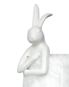 VEIOZA RABBIT FUR 50 CM ALB/ARGINTIU, CONFECTIONATA DIN TEXTIL SINTETIC, RASINA SI METAL, STIL MODERN - Img 2