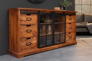 VITRINA LIVING, HERITAGE 150CM, LEMN DE SALCAM, METAL SI STICLA, CULOARE NATUR/MARO, ARTIM GROUP SELECTION - Img 4