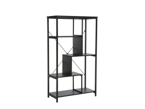 BIBLIOTECA/RAFT NET B, NEGRU MAT, DIN PAL LAMINAT SI METAL, STIL MODERN
