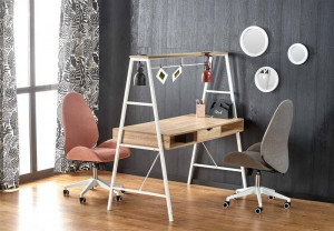 BIROU B48 DIN FURNIR, MELAMINA SI METAL, STEJAR SONOMA/ALB, STIL MODERN