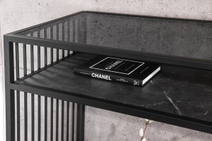 BIROU/CONSOLA, ARHITECTURE 120CM, LEMN MASIV SI STICLA, DESIGN RETRO - Img 3