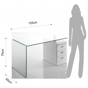 BIROU DIN STICLA 125CM, BOW, STICLA SI MDF ALB MAT, COD 1875 - Img 4