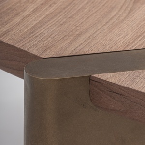 BIROU EXCLUSIVIST LAUSANA 182CM, DIN FURNIR DE NUC, MDF SI METAL CULOARE CUPRU, STIL ART DECO, VICAL HOME - Img 6