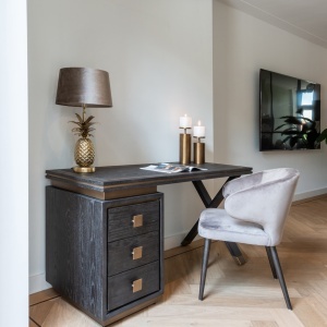 BIROU HUNTER, 150 CM, NEGRU/AURIU ANTICHIZAT, DIN FURNIR DE STEJAR SI METAL, RICHMOND INTERIORS - Img 9