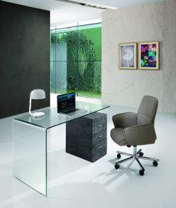 BIROU OFFICE MODERN 125CM, BOW, STICLA SI MDF, COD 3483 - Img 4