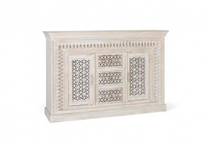BUFET 150CM, ALB ANTICHIZAT, LEMN MASIV DE MANGO, GINER Y COLOMER - Img 3