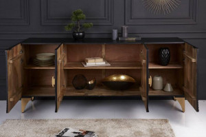 BUFET/COMODA LIVING, GOLDEN SUNSET 177CM, LEMN MASIV MANGO, DESIGN RETRO - Img 4