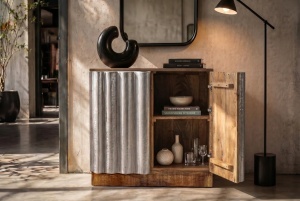 BUFET DEOSEBIT, ZALVERO 75CM, REALIZATA DIN LEMN DE MANGO SI METAL, ALUMINIU, CULOARE NATUR/ALUMINIU, INVICTA INTERIOR - Img 2