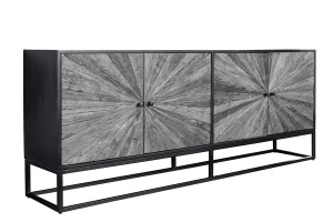 BUFET LIVING 180CM, BARRACUDA, GRI/NEGRU, DIN LEMN MASIV DE MANGO, LEMN DE TEC RECICLAT SI METAL - Img 3