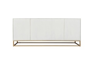 BUFET LIVING DEOSEBIT, SCORPION 180CM, MODEL 3D, REALIZAT DIN LEMN DE MANGO SI METAL, CULOARE ALB/AURIU, INVICTA INTERIOR - Img 4