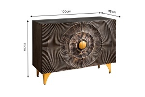 BUFET LIVING GOLDEN SUNSET 100CM, MODEL 3D, REALIZAT DIN LEMN DE MANGO SI PICIOARE DIN METAL, CULOARE NEGRU/AURIU - Img 3