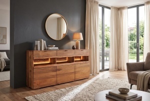 BUFET LIVING GRAND MANGO 180CM, REALIZAT DIN LEMN DE MANGO, LED CU TELECOMANDA, CULOARE NATUR/MARO - Img 13