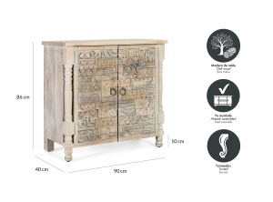 BUFET LIVING ORIGEN 90CM, DIN LEMN DE STEJAR, CULOARE NATUR/GRI ANTICHIZAT, STIL BOHO ETNIC, ARTIM GROUP SELECTION - Img 8
