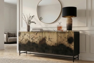 BUFET LIVING, OXID 180CM, REALIZAT DIN LEMN DE MANGO SI METAL, CULOARE NEGRU/AURIU, ARTIM GROUP SELECTION