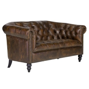 CANAPEA CHESTERFIELD 160CM, DIN LEMN SI PIELE NATURALA, CULOARE MARO, ARTIM SELECTION - Img 2