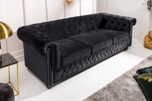 CANAPEA, CHESTERFIELD, 205CM CU 3 LOCURI, MATERIAL CATIFEA DE CULOARE NEAGRA, ARTIM GROUP SELECTION - Img 11
