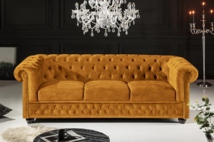 CANAPEA, CHESTERFIELD, 205CM CU 3 LOCURI, MATERIAL CATIFEA DE CULOARE GALBEN MUSTAR, ARTIM GROUP SELECTION