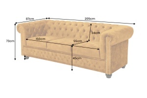 CANAPEA, CHESTERFIELD, 205CM CU 3 LOCURI, MATERIAL CATIFEA DE CULOARE GALBEN MUSTAR, ARTIM GROUP SELECTION - Img 11