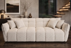 CANAPEA CONFORTABILA CLOUD 260CM, 3 LOCURI, REALIZATA DIN LEMN SI MATERIAL BOUCLE, CULOARE BEJ - Img 3