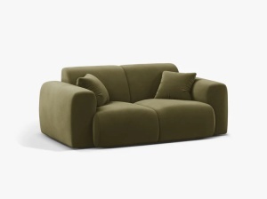 CANAPEA CU 2 LOCURI, MOLINO, 170 CM, VERDE DESCHIS, CU TAPITERIE DIN TEXTIL CATIFEA VELVET CASINO, MICADONI - Img 2
