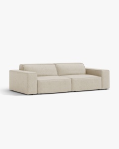 CANAPEA CU 3 LOCURI JODIE, 204X99 CM, ADANCIME SCAUN 62 CM, BEJ, TAPITAT CU TAPITERIE DIN TEXTIL BOUCLE BALOO, MICADONI - Img 2
