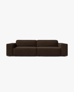 CANAPEA CU 3 LOCURI JODIE, 204X99 CM, ADANCIME SCAUN 62 CM, MARO INCHIS, TAPITAT CU TAPITERIE DIN TEXTIL CATIFEA BLUVEL, MICADONI