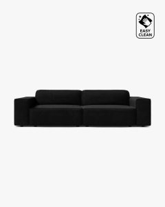 CANAPEA CU 3 LOCURI JODIE, 204X99 CM, ADANCIME SCAUN 62 CM, NEGRU, TAPITAT CU TAPITERIE DIN TEXTIL CATIFEA VENUS, MICADONI