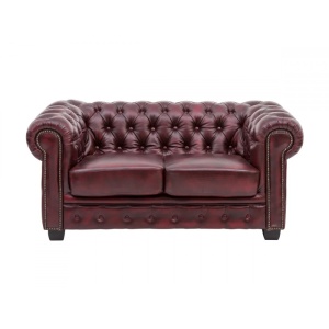 CANAPEA DE LUX CHESTERFIELD 155CM, 2 LOCURI, DIN PIELE NATURALA, CULOARE ROSIE, ARTIM SELECTION