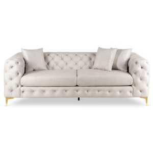 CANAPEA DEOSEBITA 3 LOCURI, ARTIM MEBLE, MATERIAL TEXTIL( CATIFEA) SI SUPORT METALIC, CULOARE CREM/AURIU, STIL MODERN