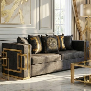 CANAPEA DEOSEBITA 3 LOCURI, ARTIM MEBLE, MATERIAL TEXTIL( CATIFEA) SI SUPORT METALIC, CULOARE NEAGRA/AURIU, STIL MODERN - Img 2