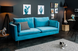 CANAPEA DIN CATIFEA ALBASTRA FAMOUS 39024 - DESIGN MODERN - Img 1