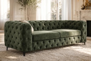 CANAPEA ELEGANTA CHESTERFIELD 235CM, DIN LEMN SI TEXTIL CATIFEA, CULOARE VERDE INCHIS, INVICTA INTERIOR - Img 14