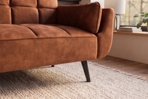 CANAPEA EXTENSIBILA BOUTIQUE 215CM, 3 LOCURI, REALIZAT DIN LEMN SI CATIFEA, CULOARE MARO RUGINIU - Img 6