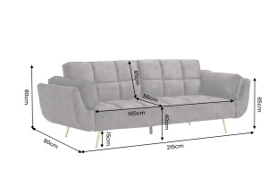 CANAPEA EXTENSIBILA BOUTIQUE 215CM, 3 LOCURI, REALIZATA DIN LEMN MASIV SI CATIFEA , CULOARE GRI, INVICTA INTERIOR - Img 5
