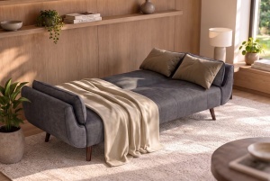 CANAPEA EXTENSIBILA DIVANI 220CM, 3 LOCURI, REALIZAT DIN LEMN SI TEXTIL FIN, CATIFEA, CULOARE GRI - Img 2