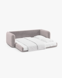 CANAPEA EXTENSIBILA DORMI, GRI DESCHIS, 225X94 CM, TAPITAT CU TAPITERIE DIN TEXTIL CATIFEA SALVADOR, MICADONI - Img 5