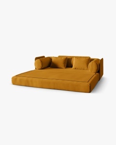 CANAPEA EXTENSIBILA DREAMY, CU 3 LOCURI, GALBEN, 206X95 CM, TAPITAT CU TAPITERIE DIN TEXTIL CATIFEA SALVADOR, MICADONI - Img 2