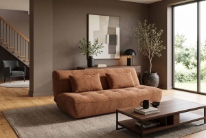 CANAPEA EXTENSIBILA ELYPSE 200CM, 3 LOCURI, REALIZATA DIN LEMN MASIV SI TEXTIL CHENILLE, CULOARE MARO RUGINIU, INVICTA INTERIOR - Img 9