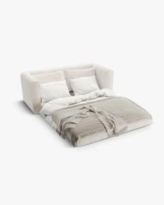 CANAPEA EXTENSIBILA LIDO, BEJ DESCHIS, 158X69 CM, TAPITAT CU TAPITERIE DIN TEXTIL BOUCLE CORAL, MICADONI - Img 2