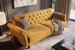 CANAPEA EXTENSIBILA LIVING MAISON 220CM, REALIZATA DIN CATIFEA, CULOARE GALBEN MUSTAR - Img 7