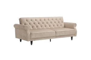 CANAPEA EXTENSIBILA MAISON BELLE 220CM, REALIZATA DIN LEMN SI CATIFEA, CULOARE BEJ, INVICTA INTERIOR - Img 2