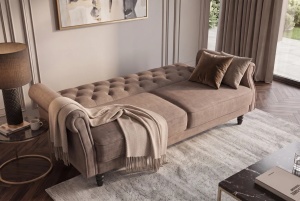 CANAPEA EXTENSIBILA MAISON BELLE 220CM, REALIZATA DIN LEMN SI CATIFEA, CULOARE GRI, INVICTA INTERIOR - Img 10