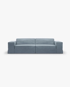 CANAPEA JODIE, CU 3 LOCURI, 204X99 CM, ALBASTRU PAL, TAPITAT CU TAPITERIE DIN TEXTIL STRUCTURAT LINS, MICADONI