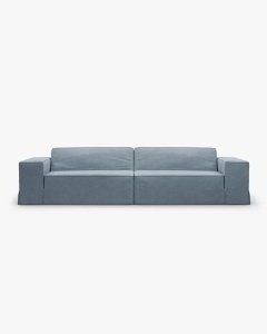 CANAPEA JODIE, CU 4 LOCURI, 244X99 CM, ALBASTRU PAL, TAPITAT CU TAPITERIE DIN TEXTIL STRUCTURAT LINS, MICADONI